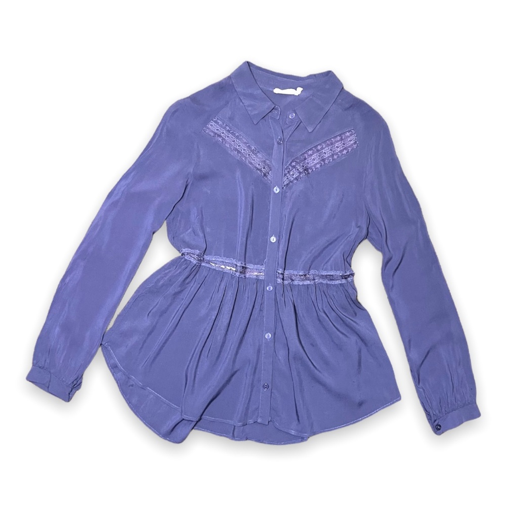 Women’s Lush Long Sleeve Button Down with Transparent Lace Details
